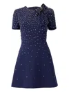 Carolina Herrera Crystal Embellished Stretch Crepe Minidress In Blue