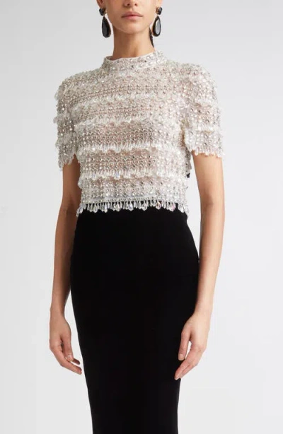 Carolina Herrera Crystal Embellished Mock Neck Crop Top In Multi