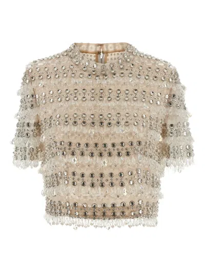 CAROLINA HERRERA CRYSTAL-EMBELLISHED SHORT-SLEEVED TOP