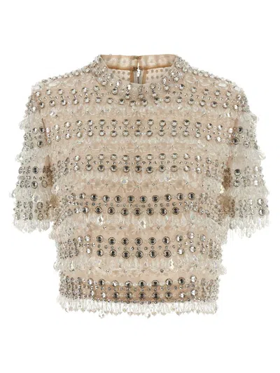 Carolina Herrera Crystal-embroidered Crop Tops Beige In Brown