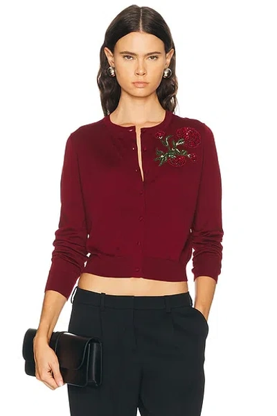 Carolina Herrera Embellished Silk-cotton Crewneck Cardigan In Red