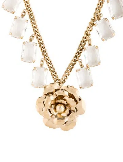 Pre-owned Carolina Herrera Crystal Flora Drop Flower Pendant Necklace, 19" In Clear