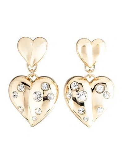 Pre-owned Carolina Herrera Crystal Molded Heart Drop Earrings In Multicolor