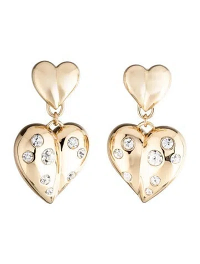 Pre-owned Carolina Herrera Crystal Molded Heart Drop Earrings In Multicolor