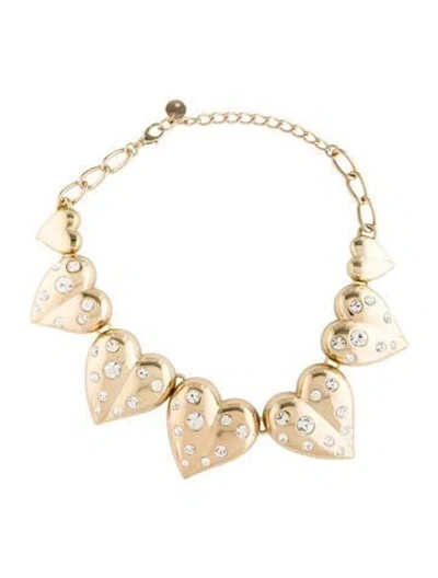 Pre-owned Carolina Herrera Crystal Molded Heart Link Necklace, 19.5" In Clear