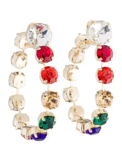 Pre-owned Carolina Herrera Crystal Pride Hoop Earrings In Blue/clear/green