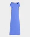 Carolina Herrera Crystal-trim Boatneck Column Gown With Shoulder Bows In Delphinium