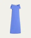 Carolina Herrera Crystal-trim Boatneck Column Gown With Shoulder Bows In Delphinium