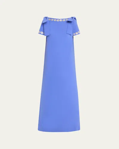 CAROLINA HERRERA CRYSTAL-TRIM BOATNECK COLUMN GOWN WITH SHOULDER BOWS