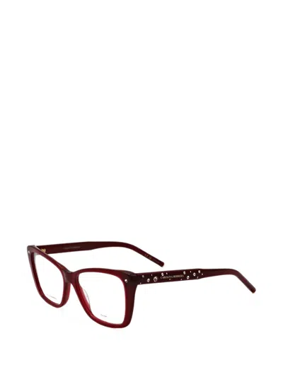 Carolina Herrera Crystal-embellished Rectangle-frame Glasses In Red