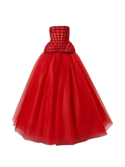 Carolina Herrera Crystal-embroidered Strapless Gown In Red