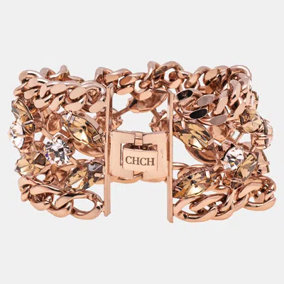 Pre-owned Carolina Herrera Crytsals Gold Tone Bracelet