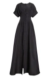 Carolina Herrera Cuffed Short Sleeve Button Front Silk Faille Gown