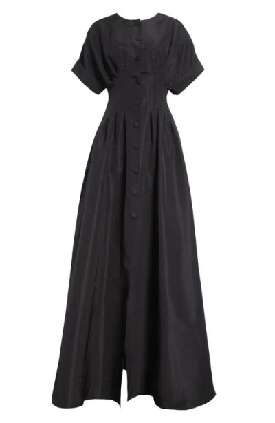 Carolina Herrera Cuffed Short Sleeve Button Front Silk Faille Gown