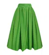 Carolina Herrera Cummerbund-waist Cotton-blend Faille Midi Skirt In Green