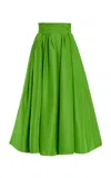 Carolina Herrera Cummerbund-waist Cotton-blend Faille Midi Skirt In Green