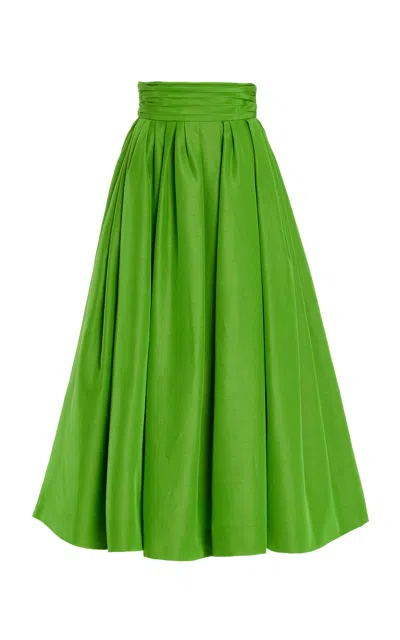 CAROLINA HERRERA CUMMERBUND-WAIST COTTON-BLEND FAILLE MIDI SKIRT
