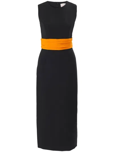 Carolina Herrera Cummerbund-waist Midi Dress In Black