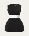 Shop Carolina Herrera Cummerbund Waist Sleeveless Wool Top In Blkivory
