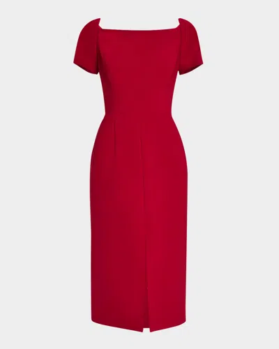 Carolina Herrera Curved-neck Short-sleeve Slit Midi Dress In Currant