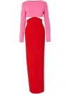 Carolina Herrera Long Sleeve Cutout Waist Column Gown In Red