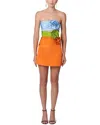 Carolina Herrera Tricolor Rosette Strapless Cutout Mini Dress