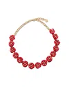 Carolina Herrera Cz Enamel Small Metal Flower Necklace In Red