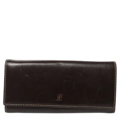 Carolina Herrera Dark Brown Flap Continental Wallet In Black