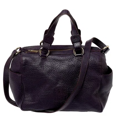 Carolina Herrera Dark Grained Leather Boston Bag In Purple
