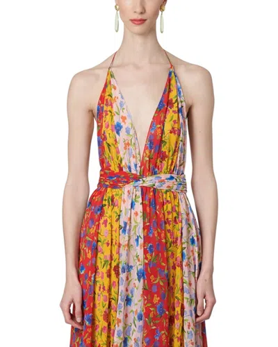 Carolina Herrera Deep V Halter Neck Wrapped Waist Gown In Multi