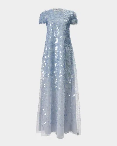 Carolina Herrera Degrade Sequined Short-sleeve Gown In Blue