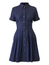 Carolina Herrera Pintuck Waist Stretch Denim Shirtdress In Blue