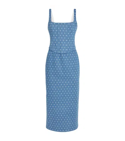 Carolina Herrera Denim Polka-dot Midi Dress In Blue