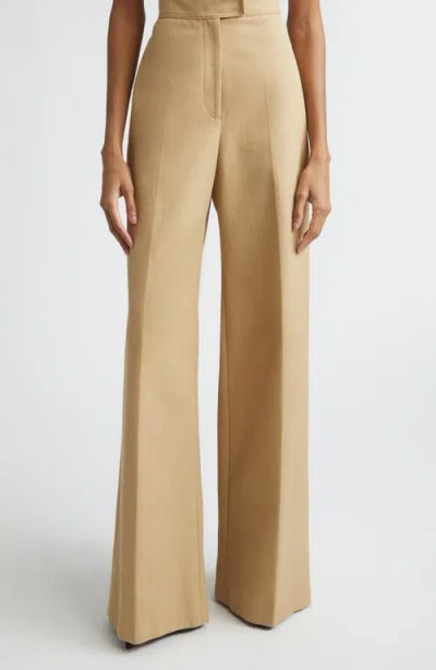 Carolina Herrera Diane Backstrap High Waist Wide Leg Pants In Brown