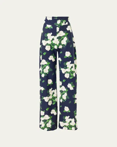 Carolina Herrera Diane High-rise Floral Wide-leg Pants In Blue