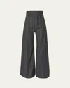 Carolina Herrera Diane Pinstripe Wool Blend Wide Leg Pants In Gray