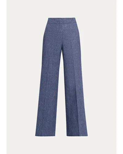 Carolina Herrera Diane Wool-blend Flannel Wide-leg Pants In Dark Blue
