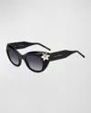 Carolina Herrera Diva Crystal Acetate Cat-eye Sunglasses In Black