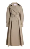 Carolina Herrera Double-breasted A-line Wool Trench Coat In Neutral