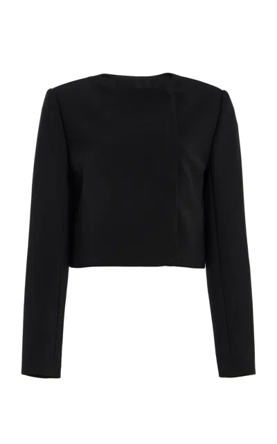 Carolina Herrera Double-breasted Bi-stretch Wool Tailored Jacket In Black