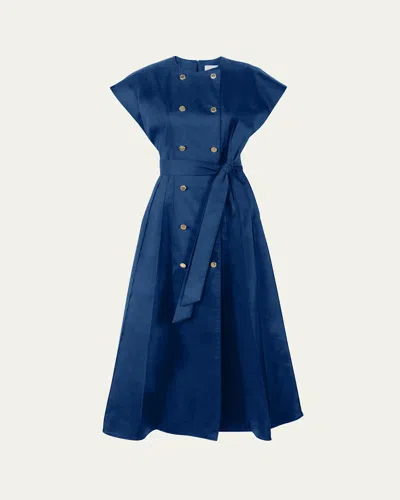 Carolina Herrera Double-breasted Cap-sleeve Belted Midi Dress In Blue