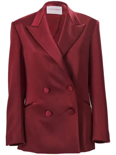 Carolina Herrera Double-breasted Satin Blazer In Red