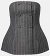 Carolina Herrera Strapless Double-breasted Pinstriped Twill Top In Gray