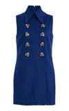 Carolina Herrera Double-breasted Wool Mini Dress In Navy