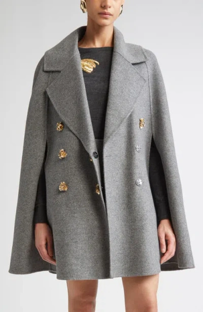 Carolina Herrera Double Face Virgin Wool Peacoat Cape In Gray