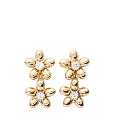 Carolina Herrera Double Flower Drop Earrings In Gold