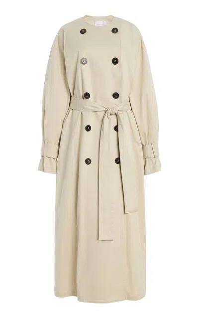 Carolina Herrera Double-breasted Cotton Sateen Coat In Neutral