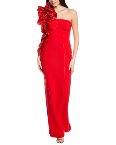 Carolina Herrera Dramatic Rosette Silk-trim Column Gown In Red
