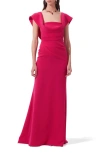 Carolina Herrera Draped Sleeveless Flared Gown In Cerise Pink