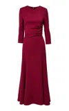 Carolina Herrera Draped Bi-stretch Wool Midi Dress In Burgundy